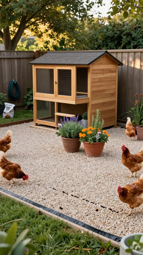 Gravel Perimeter and Planter Front: Pretty Edge, Predator Guard for a backyard chicken coop