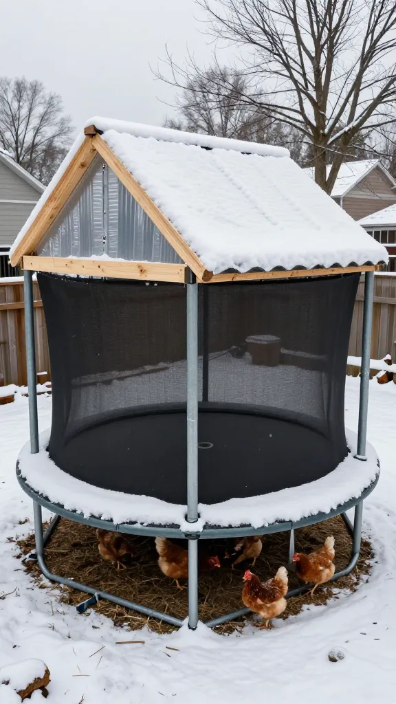 Snow-Safe Trampoline Coop Roof: From Soggy Tarp to 2x4 Ribs